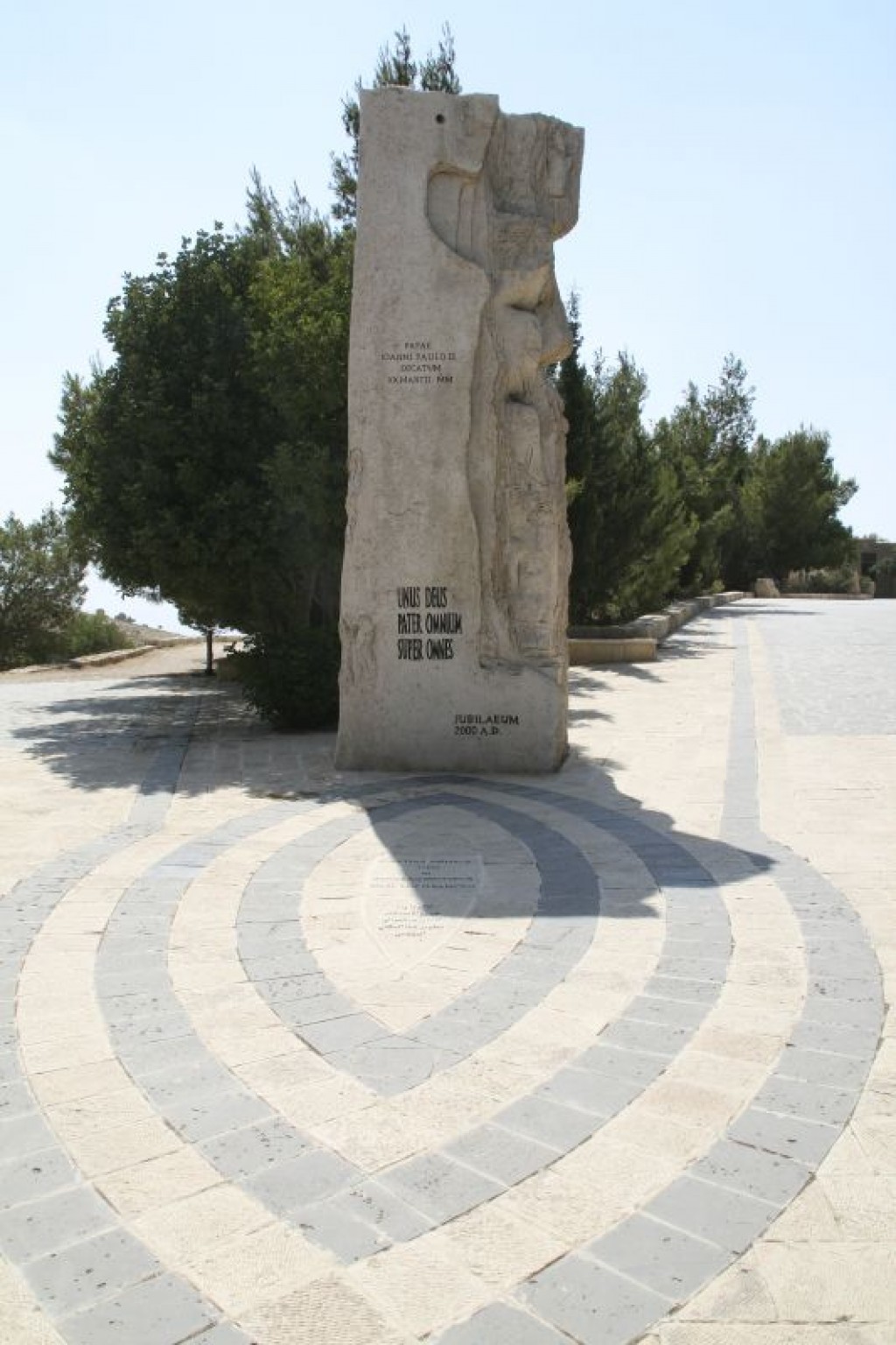 Monument to Pope John Paul II outside the Moses Memorial Church at Mt Nebo.